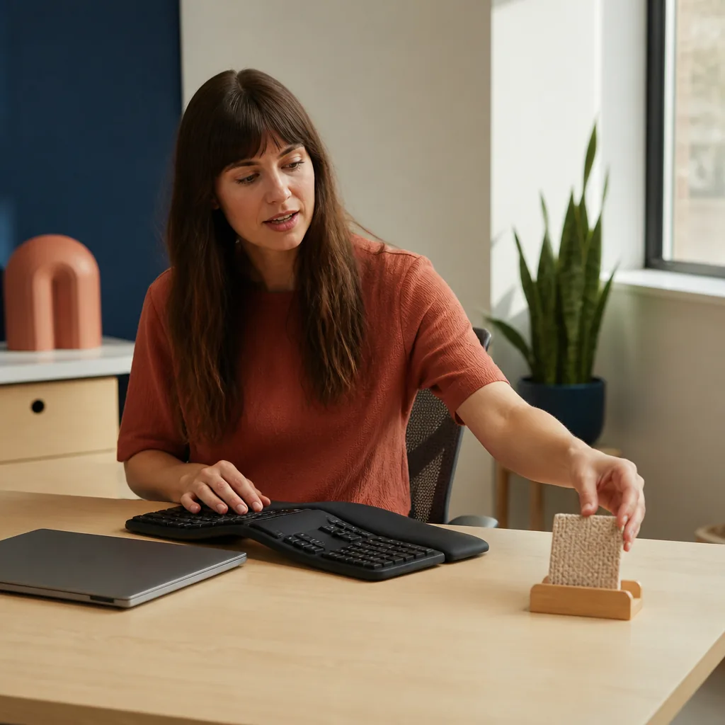 Des salariés souriants échangent dans un espace de travail lumineux et convivial, favorisant le bien-être en équipe