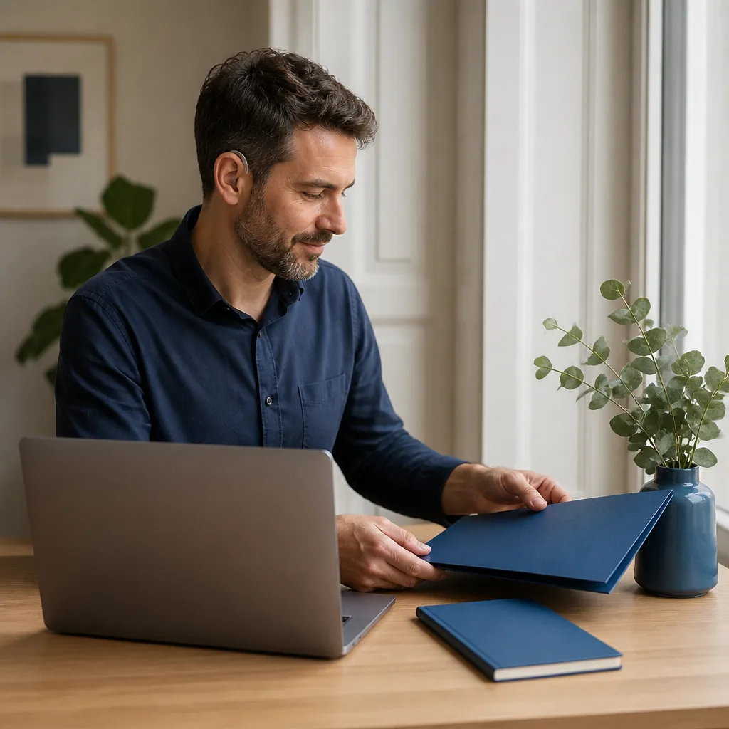 Un employé remet un certificat RQTH à son responsable en entretien de travail